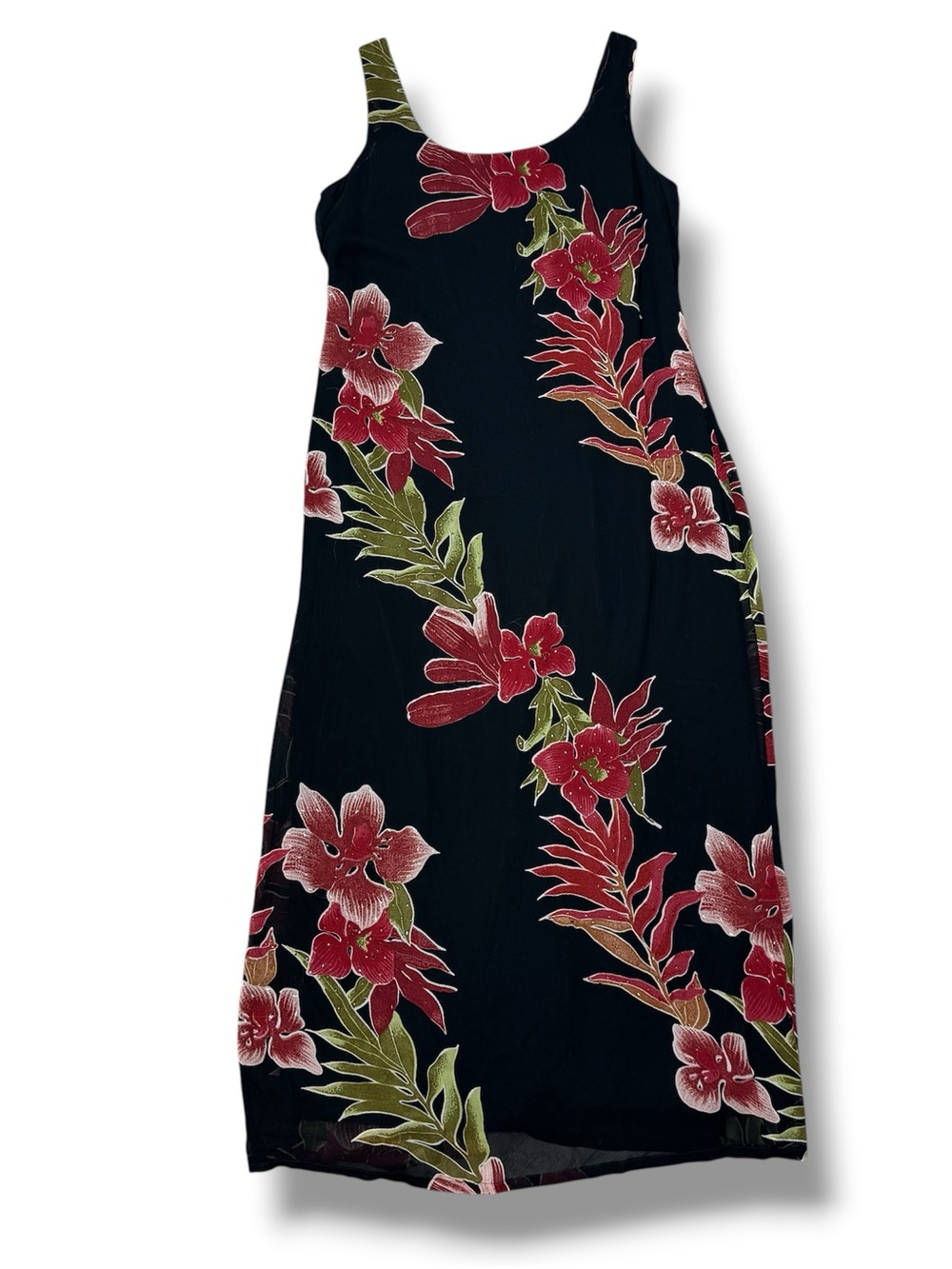 Vntg Y2k Eva Blue Tropical Floral Chiffon Maxi Slip Dress Black Red 10 Fairy - Picture 12 of 12